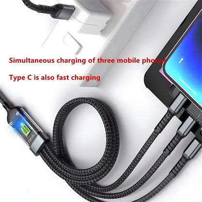 Ultimate 3-In-1 USB Fast Charger Cable - 100W 6A for iPhone, Samsung, Xiaomi & Huawei